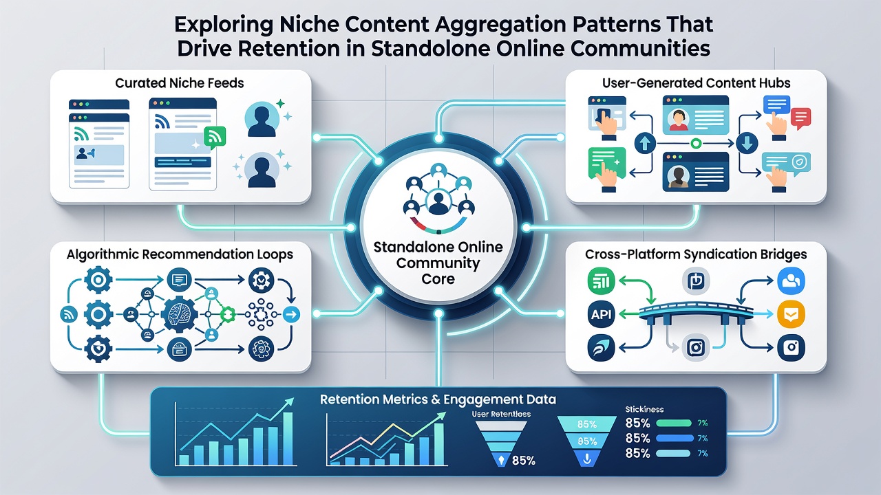 Diagram illustrating user-driven content aggregation and its impact on long-term member retention in niche digital communities